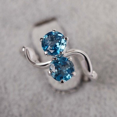 2ct Lab-Created Engage Ring Round Topaz Swirl Twist Two Stone White Gold Plated