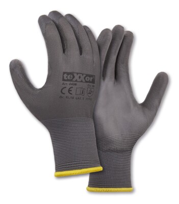 2406 texxor Polyester-Strickhandschuhe PU beschichtet grau 12-240 Paar Gr 6-11