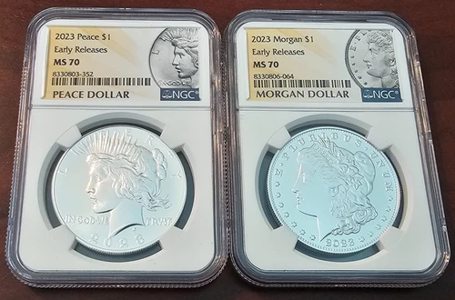 2023 $1 SILVER Peace & Morgan Dollar 2 Coin Set NGC MS70 Early Releases