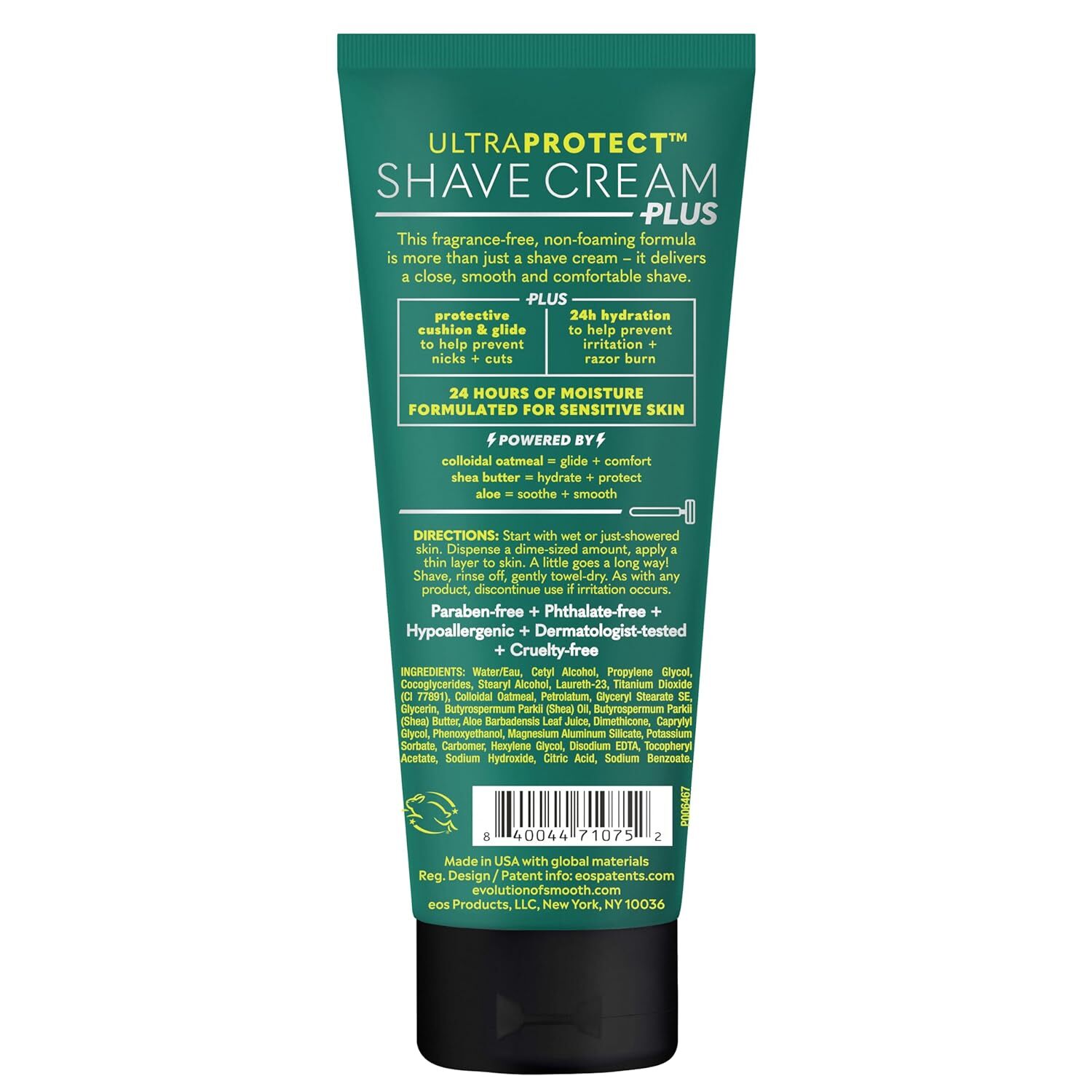 eos UltraProtect Men?s Shave Cream- Sensitive, 24-Hour Hydration, Unscented, Non