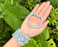 Aquamarine Chip Bracelet, Stretch: Raw Natural Aquamarine Crystals US SELLER 