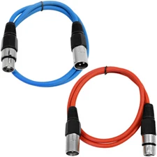 2 Pack of XLR Patch Cables 2 Feet Extension Cords Jumper 3 Pin - Various Colors