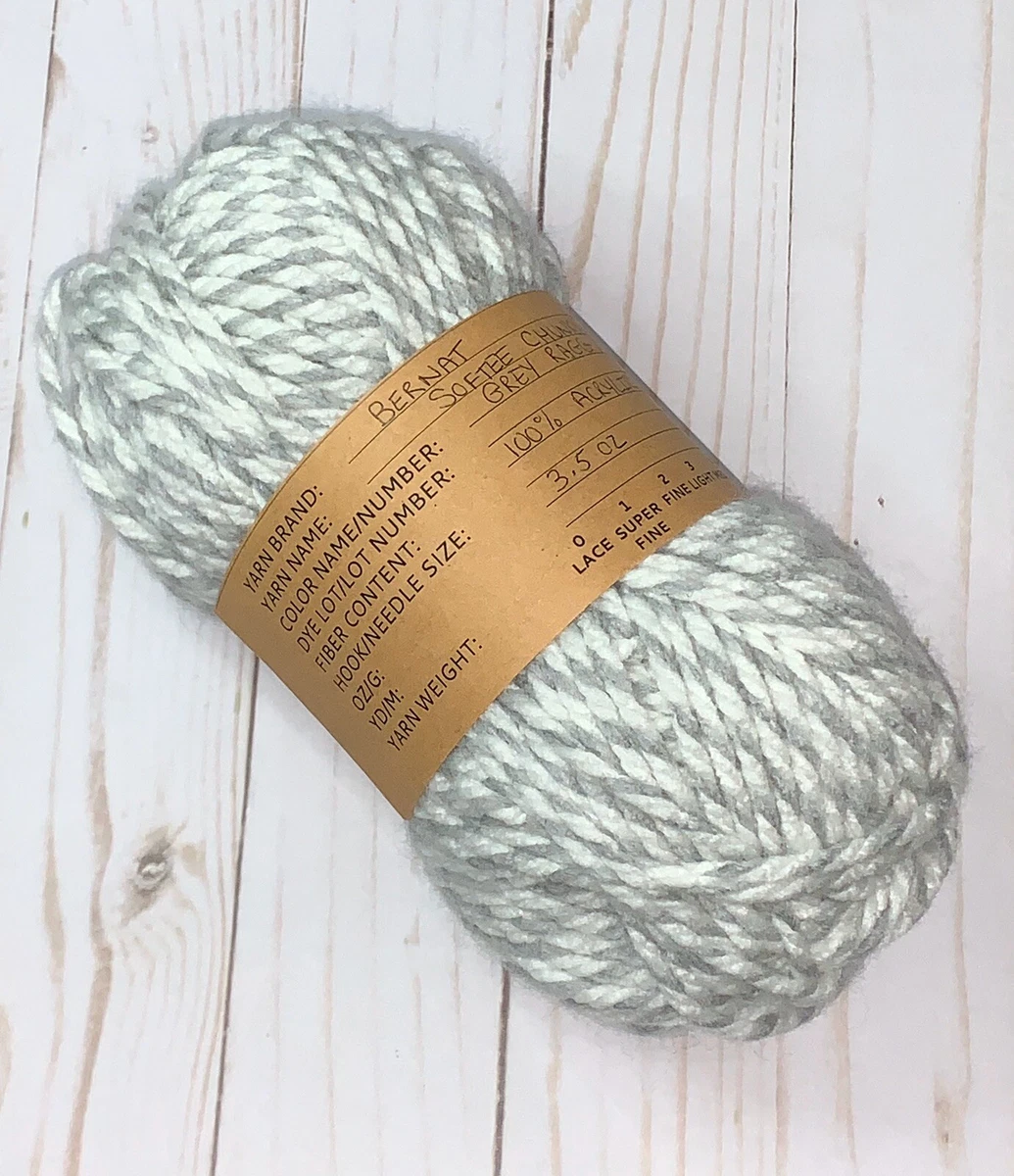 Bernat Softee Chunky Yarn Super Bulky Grey Ragg 3.5oz Skein No Original Label