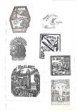 Collection 28 Antique Old Soviet and European Ex-librises, original prints, sign