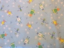 Robots on Light Blue FLANNEL Fabric (44" Wide x 36" long)