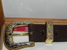 Beautiful Buckle  Tip Dark Brown Belt with Concho's, Horses. Size 38.