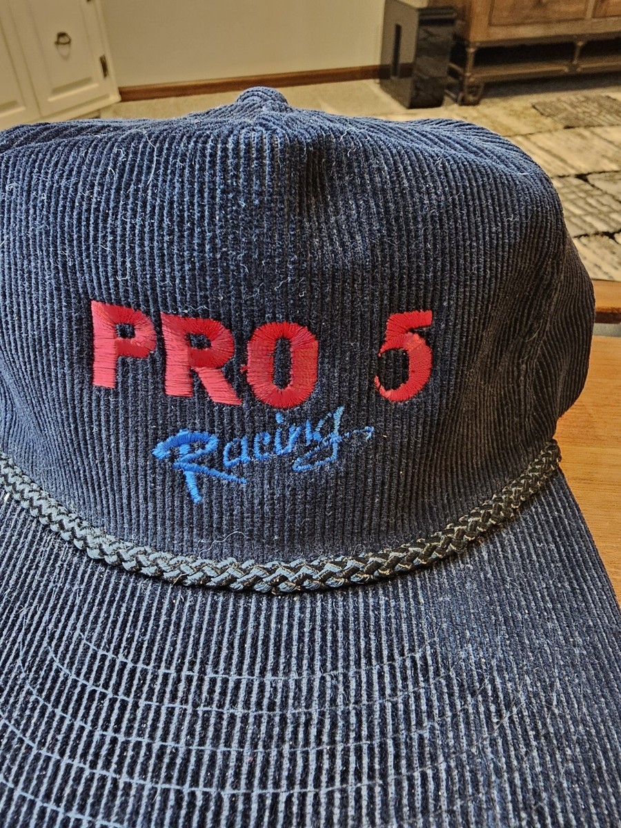 Vintage Corduroy PRO 5 Racing Big Rope Hat Cap Zipper Back
