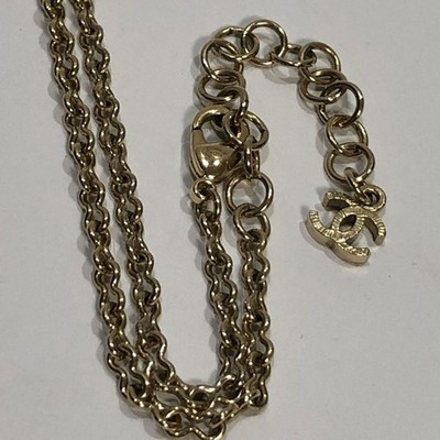CHANEL Necklace Coco CC Logo Pendant choker Chain AUTH Gold Logo