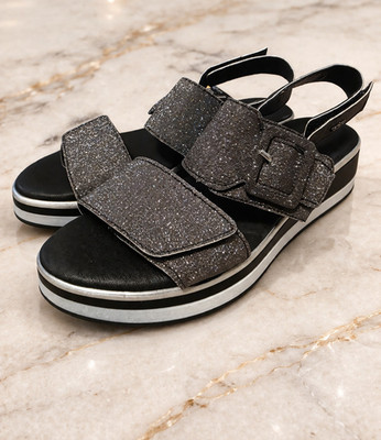 Igi&Co Women's Strappy Glitter Wedge Sandals Black Silver EU 41 Comfort