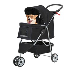 Pet Stroller 3-Wheel Durable Foldable Cat Dog Stroller with Washable Liner St...