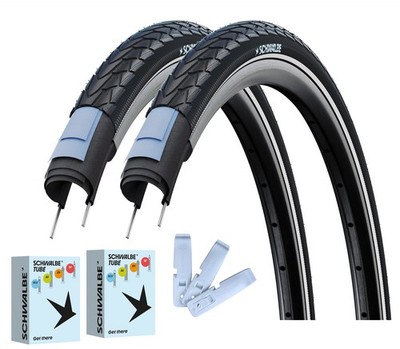 2 x Schwalbe Marathon Racer Reifen + Schlauch + Reifenheber Set - 2026 RaceGuard