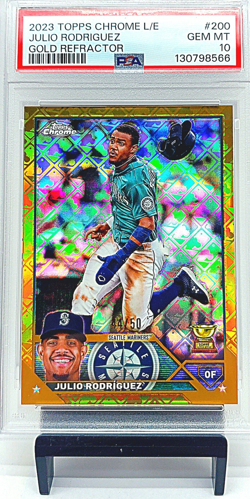 2023 Topps Chrome Logofractor Edition Julio Rodriguez Gold 44/50 PSA 10