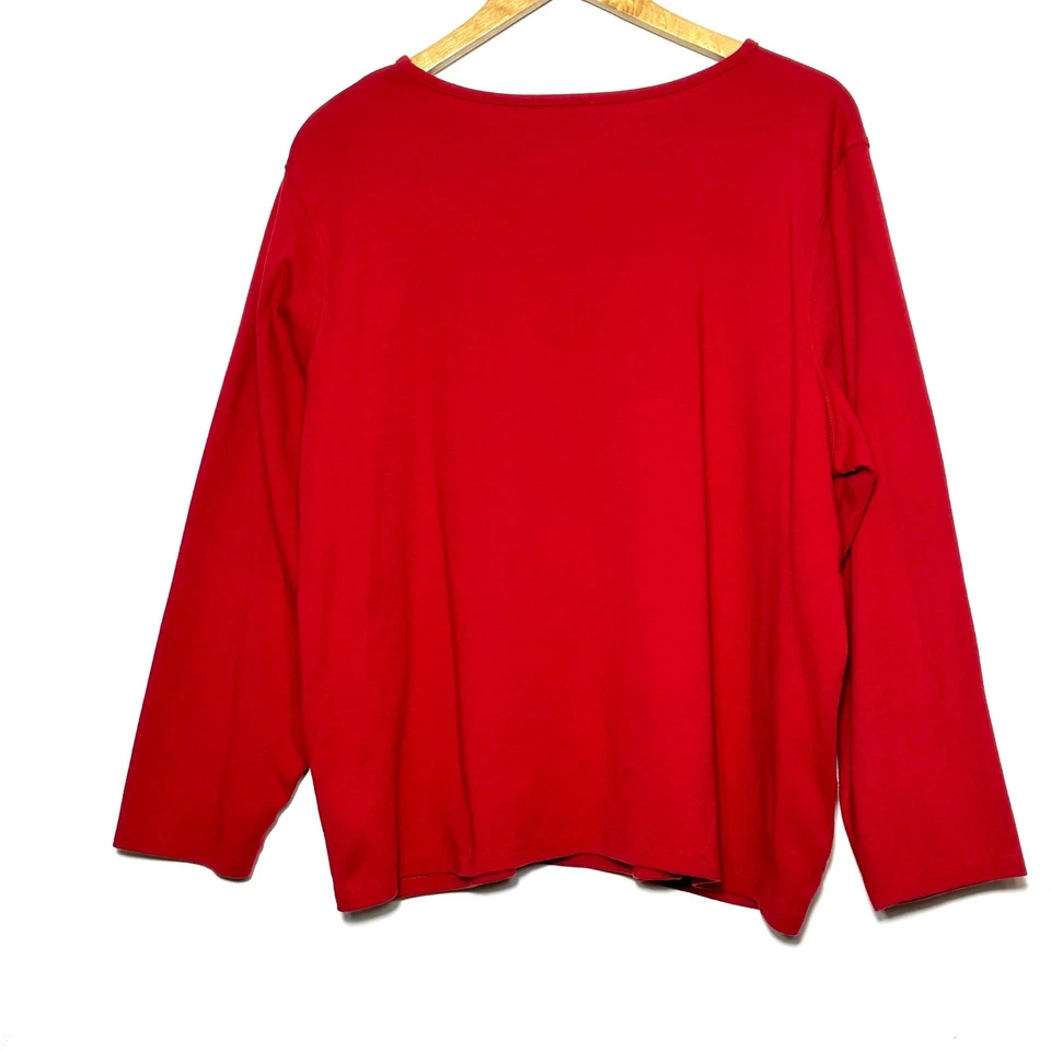 Camisa Designers Originals Para Mujer 2X Roja Manga Larga Gato Vacaciones Top Foto 4 de 4