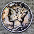 1941 S Mercury Dime : Rainbow Tone, Fine Condition, SF Mint - .9 Fine Silver