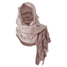 Wrap Dune Wasteland Hooded Shawl,Scarf Shaman Cowl,with Viking Brooch