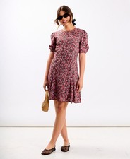 Red Floral Puff Sleeve Mini Dress