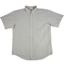 L.L.Bean Shirt Mens Large Green Seersucker Stripe Short Sleeve Button Down