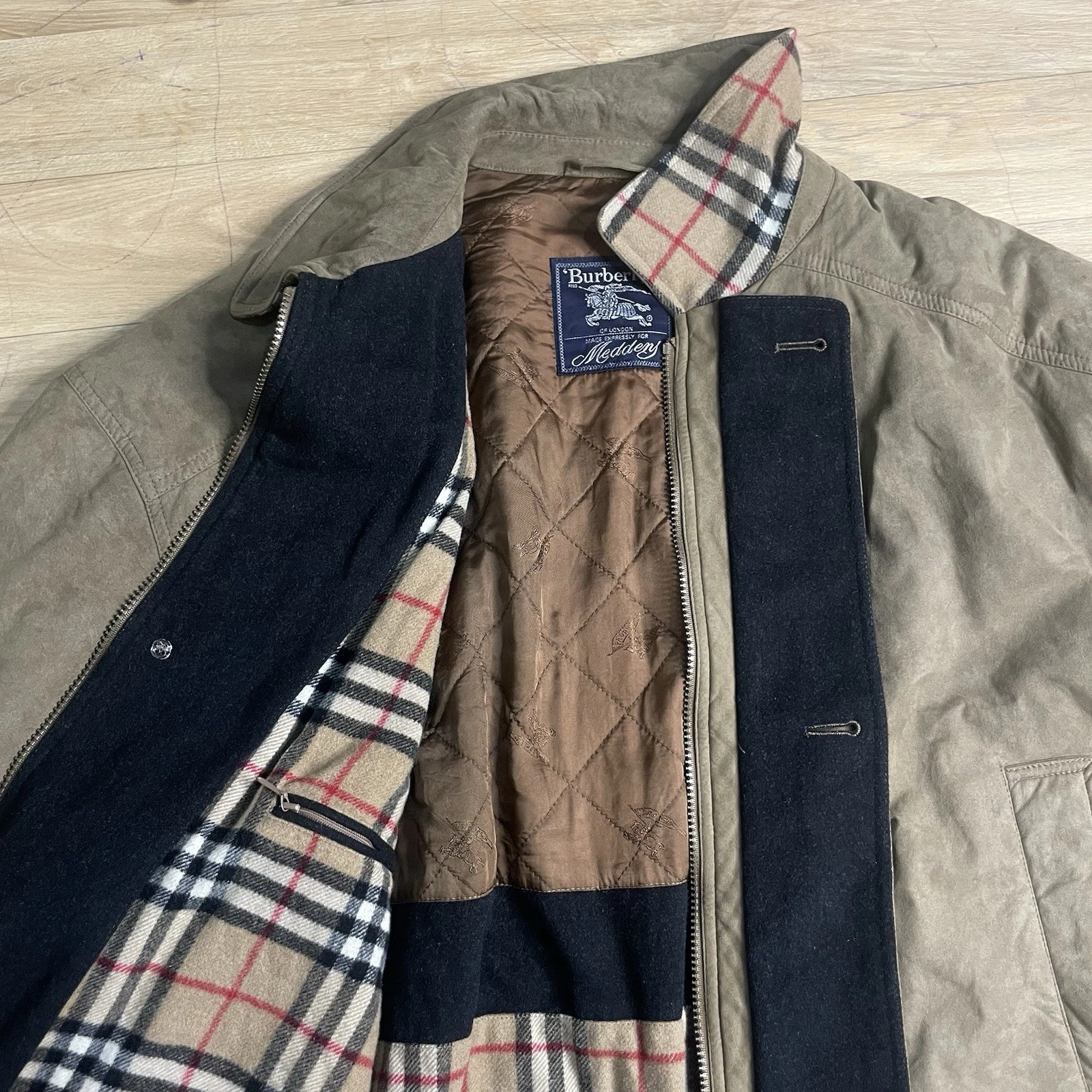 VINTAGE Burberry cappotto giacca nova collo a quadri uomo ecopelle scamosciata marrone taglia 3XL 4XL