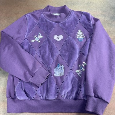 Vtg 90s Alfred Dunner Ssweatshirt Purple Patchwork Sz M petite Cat embroidery
