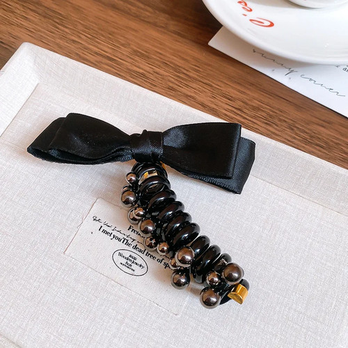 Fashion Black White Dots Scrunchies Long Ribbon Hair Rope Ties for Women Elastic - Picture 13 of 14