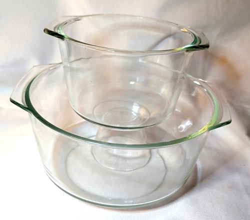 Vintage PYREX Clear Glass Mixing Bowls Straight Sided 343/1.5 QT & 344/3 QT~USA