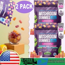 2 Pack Functional Mushroom Gummies Supplement 2500mg with Ashwagandha US