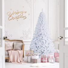 White Artificial Christmas Tree 4/5/6/7Ft Unlit Full PVC Hinged Xmas Tree