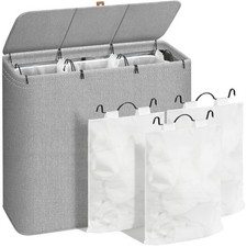 STORAGE MANIAC Triple Laundry Hamper with Lid, 180L Tall Metal Frame Laundry ...
