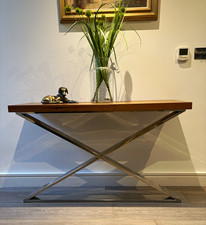 Contemporary Wood & Metal Console Table With X-Frame Base Brown/Silver