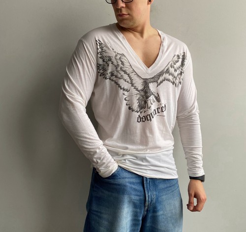 Dsquared2, Vintage Dsquared2 Men’s V Neck Long Sleeve Cotton Angora Top S Made in Italy