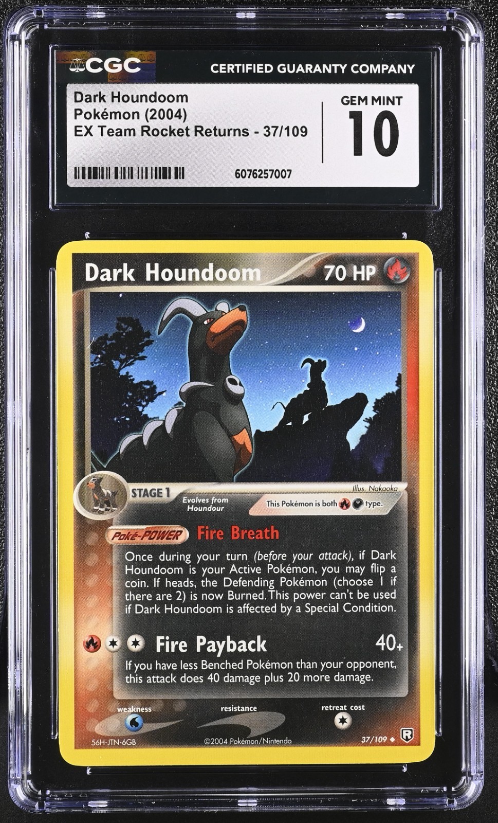 CGC 10 2004 Dark Houndoom EX 37/109 Team Rocket Returns Pokemon