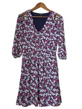 Banana Republic Dress Womens 4 Blue Floral Fit & Flare V-Neck Cold Shoulder
