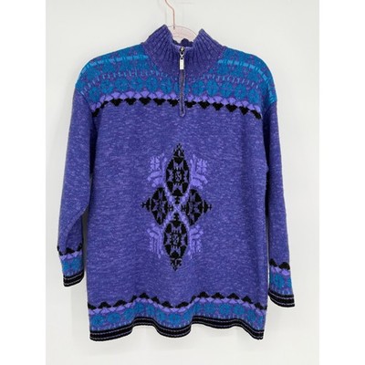 Vintage Sigrid Olsen Sport Purple Fair Isle Wool Blend Sweater Womens Sz M