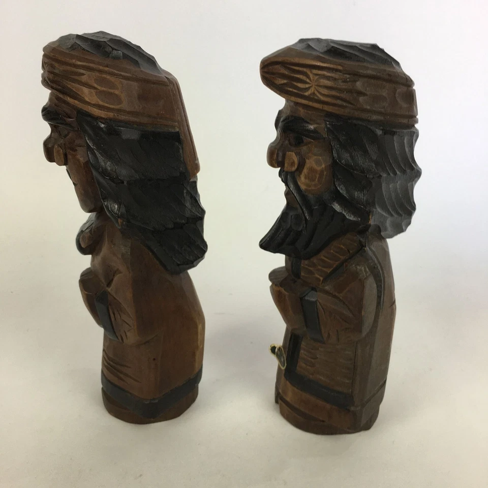Juego de 2 piezas de estatua japonesa de madera Hokkaido Ainu Nipopo de colección Okimono marrón AB90 Foto 3 de 4