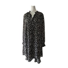 Ann Taylor Factory Black & Beige Abstract Print Long Sleeve Knee Length Dress