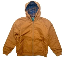 Woolrich Canvas Hooded Utility Jacket Flannel Lined Men's Size L Brown