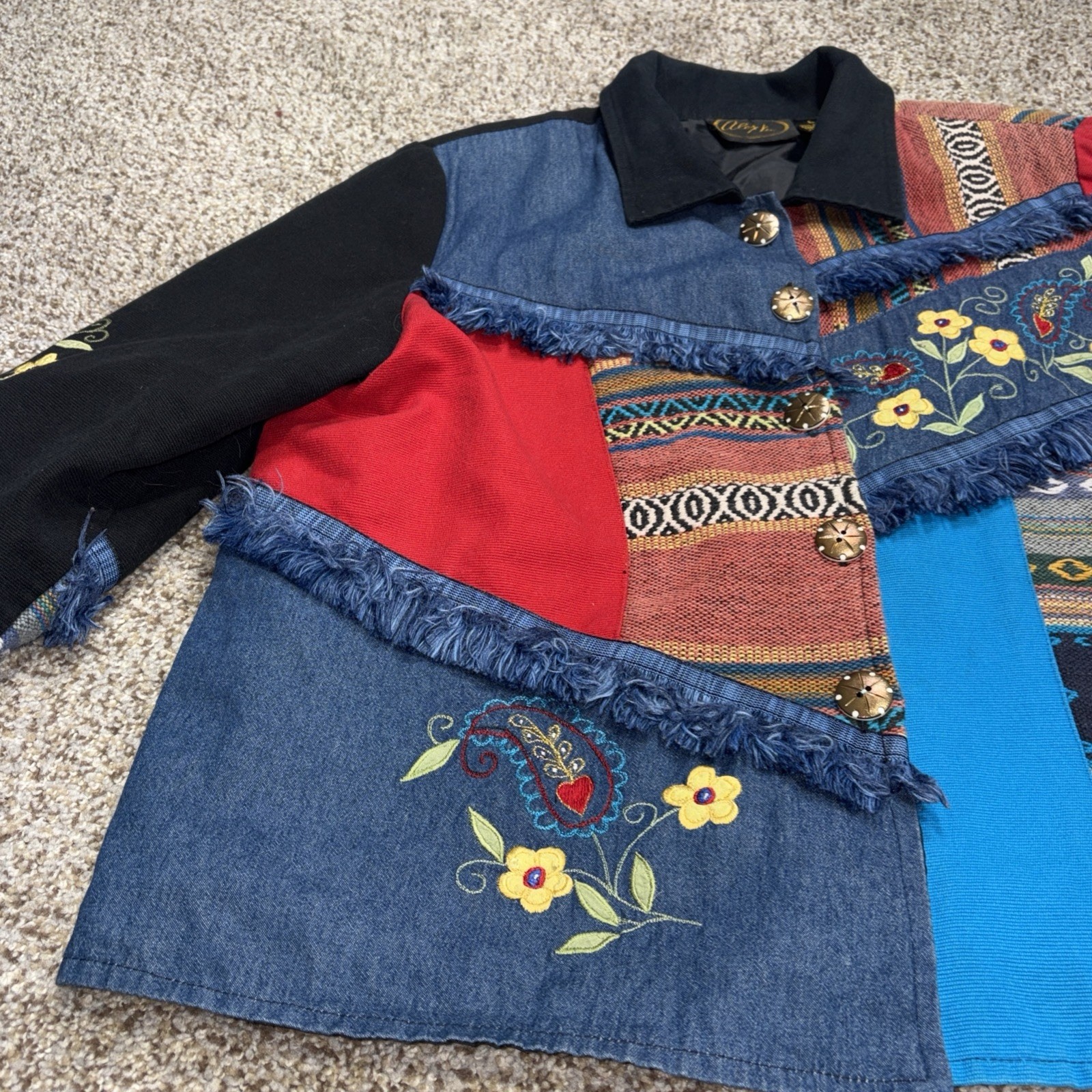 Alex Kim Jacket Womens Large Patchwork Embroidere… - image 6