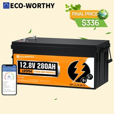 ECO-WORTHY 3584Wh 12V 280Ah Bluetooth LiFePO4 Lithium Battery For RV Home