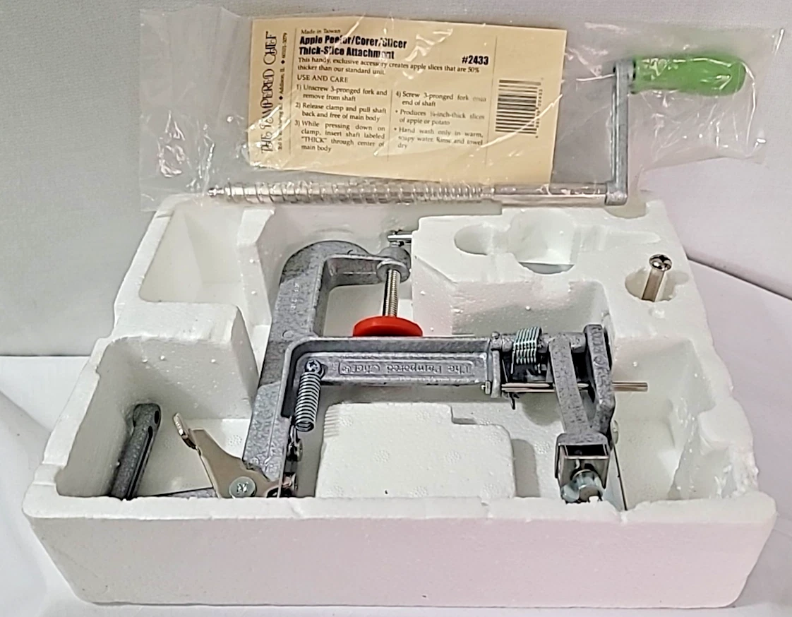 The Pampered Chef Apple Peeler Corer Slicer #2430 & Thick Slice Attachment #2433