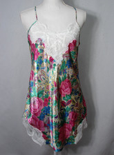 Vtg Victorias Secret Gold Label Satin Chemise Floral Lace Nightie Slip Dress M
