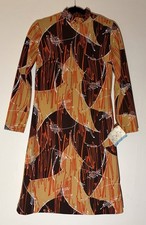 Vintage Mod Dress NWT Go-Go 1970s Brown Orange Yellow 36 M Groovy Splash Pattern