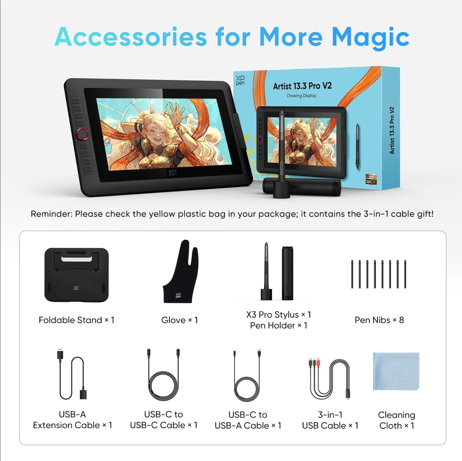 XPPen 13.3" Drawing Tablet with Screen-Artist13.3 Pro V2 16384 Pressure Pen, ...