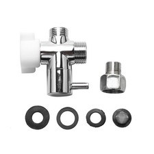 3-Way T Adapter Valve Silver Single Lever for Bidet Sprayer 7/8"x7/8"x1/2"