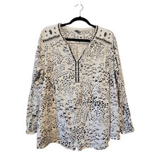 Lucky Brand Embroidered Peasant Top Women's 2X Black White Boho Stretch Tunic