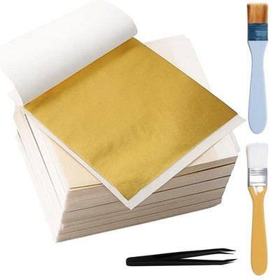Goldpapier Zum Basteln, 203teiliges Blattgold Set Mit 200 Goldfolien, 2 Pinse...