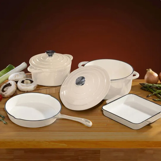 4 Piece Cast Iron Pan Set Cream Enamel Induction Oven Cookware 230 All Surface