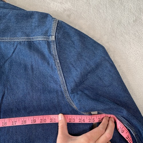 Chaps Denim Jacket Mens Large Blue Chore Overshirt Utility Worker Shirt Flannel - Picture 14 of 18