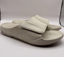 OOFOS Ooahh Sport Flex Sandals Unisex Sz W14/M12 Cream Adjustable Comfort Slide
