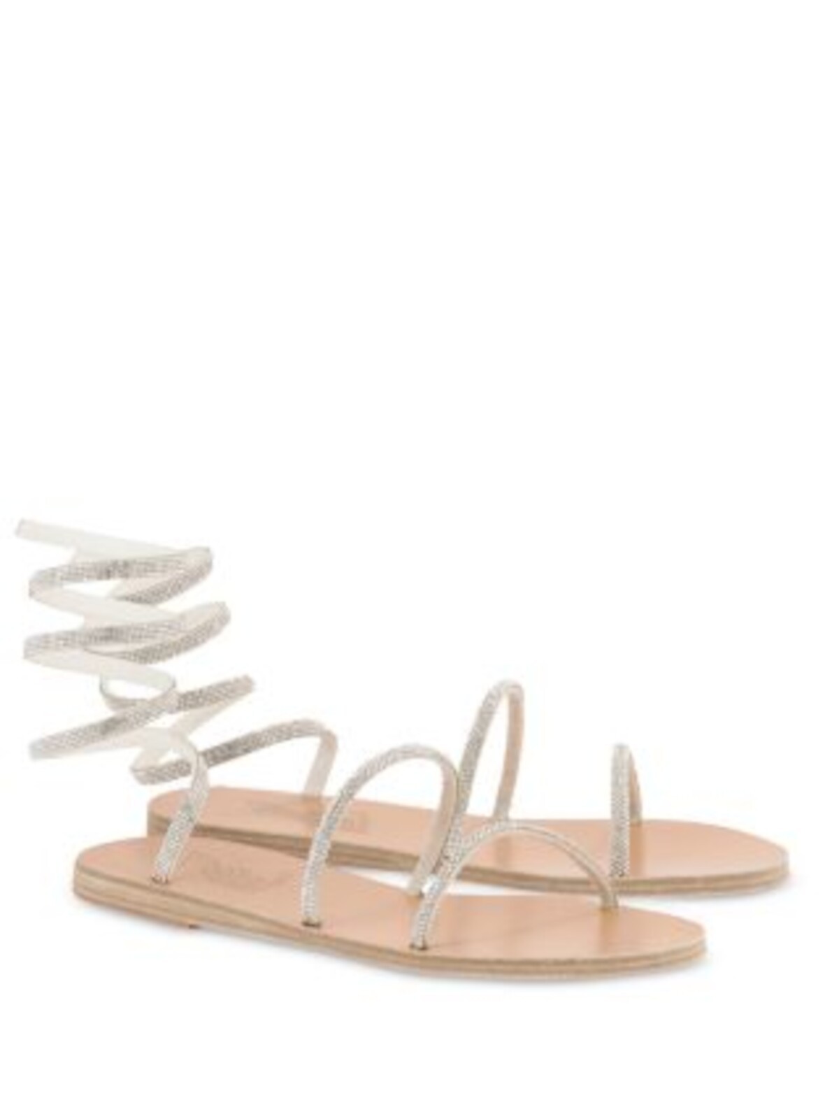 ANCIENT GREEK SANDALS Womens Silver Leg Wrap Ofis Toe Slip On Sandals Shoes 36 15190₽