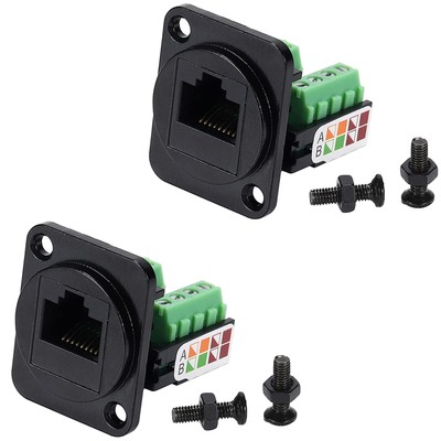 2PCS RJ45 Female Panel Mount Screw Terminal Adapter, D-Type RJ45 8P8C Female ...